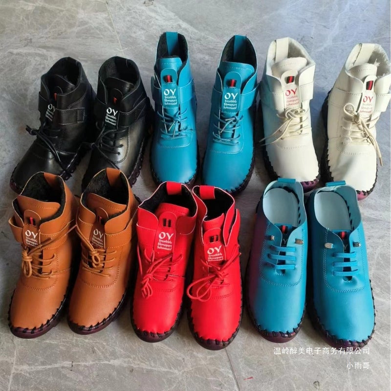 Plus Size Velcro Short Cotton-Padded Shoes Women'S Hand-Stitched Thick-Soled Fleece-Lined Mao Mao High-Top Shoes Wish Supply - Image 5